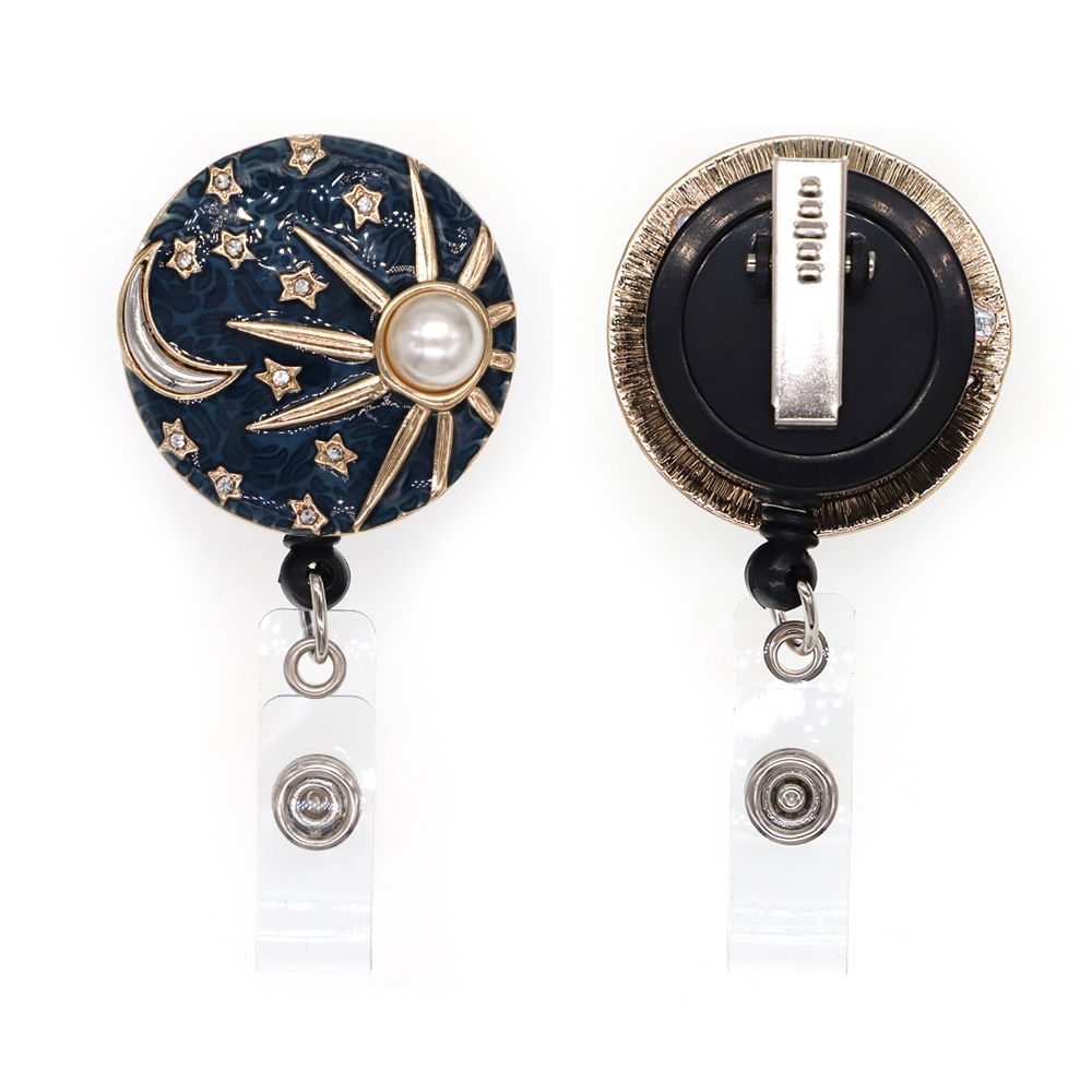 1pc /5pcs /10pcs Rhinestone Key Rings Enamel Round Shape Moon Star Badge Reel Retractable ID Badge Holder fOR nurse doctor hospital-image-542232297