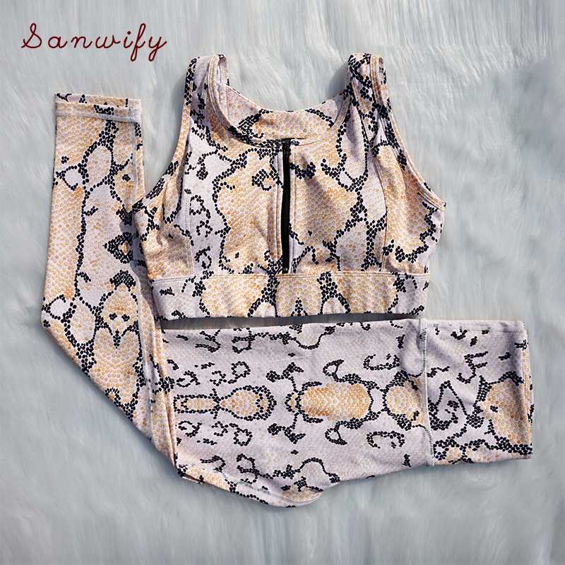 

Yoga Set Women 2 Piece New Sexy Leopard Sport Suit Fitness Wear Running Workout Leggings Pant With Zipper Top Tracksuit, Yellow