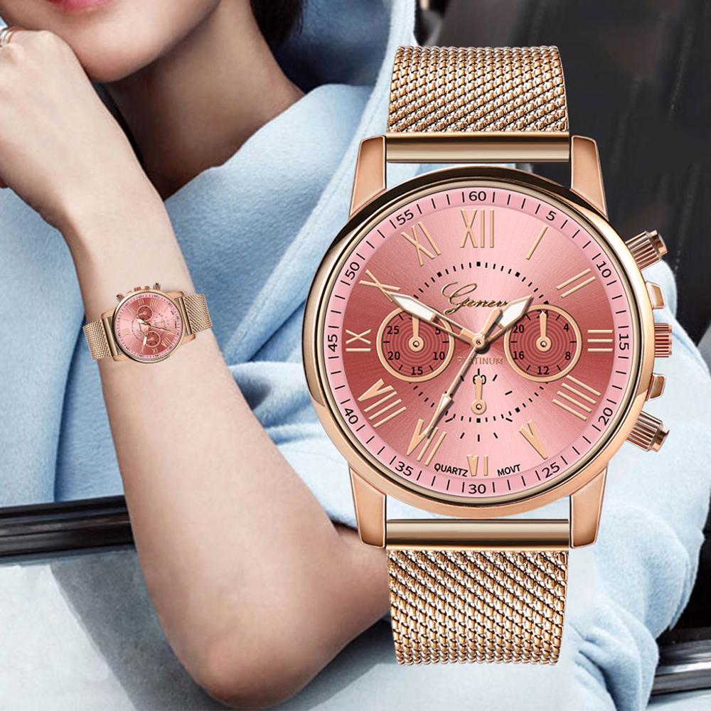 

Wholesale Woman Watches Analog Gold Dial Simple Ladies Quartz Wristwatch Featured Alloy Strap Top Brand Clock Gfit, Multi-color