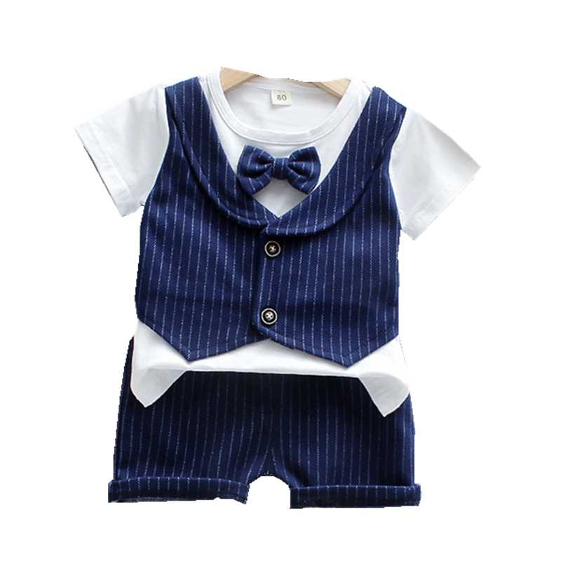 

New Summer Baby Boy Clothes Suit Children Cotton Striped T Shirt Shorts 2Pcs/set Toddler Gentleman Costume Infant Kids Tracksuit, Yt lingdai s gray