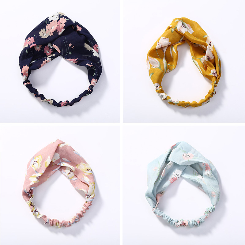 

Designer Headband Head Scarves For Women Flowers Printing Cross Hair Band With Elastic 4 Colors Turban