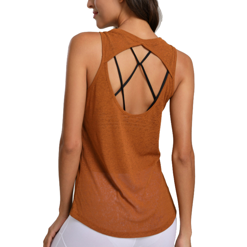 

Women' Summer Outdoor Moisture Wicking Strappy Open Back Lightweight Sweat Performance Tank Tops, Orange