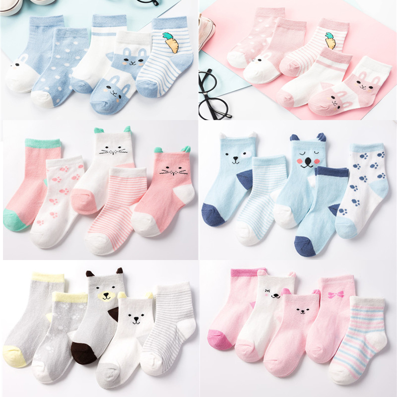5 Pair/Lot Kids Soft Cotton Socks Boy,Girl,Baby,Cute Cartoon Warm Stripe Dots Fashion Sport Socks Spring Summer Children Gift