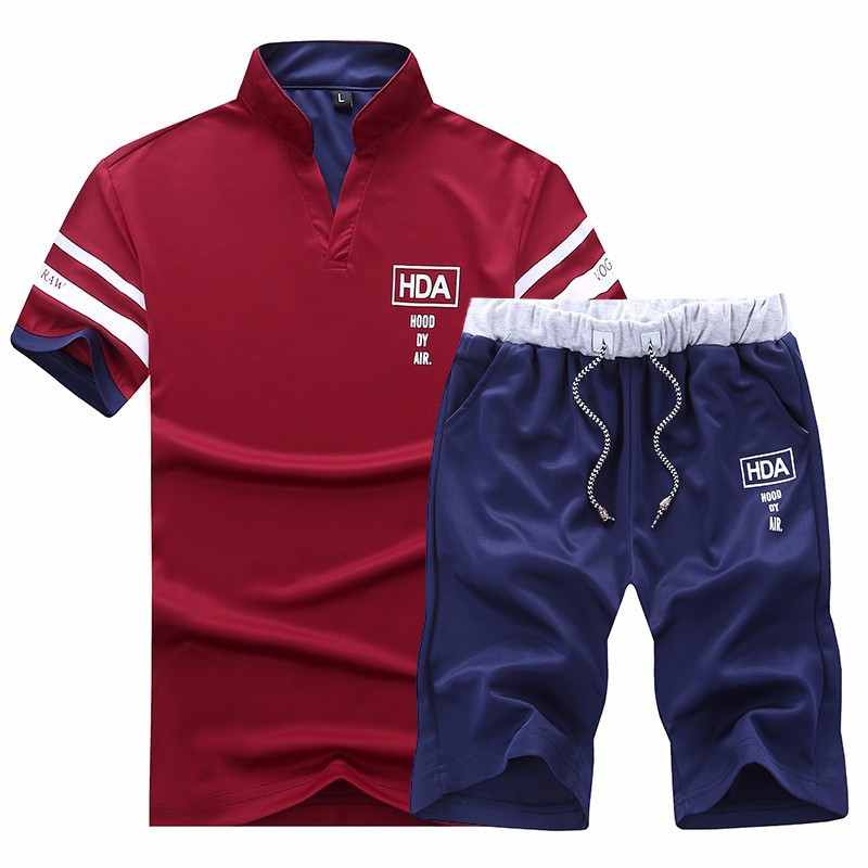 

New Summer Men Sportswear Sets 2PCs Short Sleeve Letter T Shirt + Shorts Set Male Casual Slim Fit Tracksuit Sets for Youth, Em103darkblue