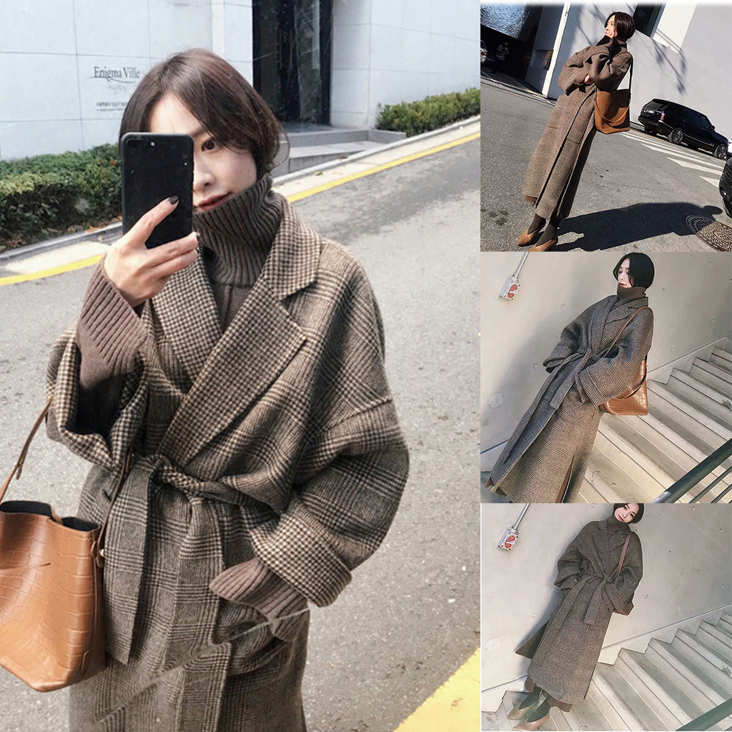 

Womens Winter Lapel Wool Coat Trench Jacket Long Sleeve Overcoat Outwear manteau femme Dropshiping 2019 W1120, Khaki