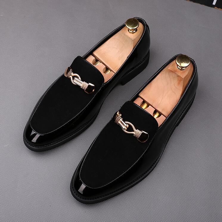 

Fashion Men's leather Loafers Design Luxury pointed toe male formal Business Dress shoes Slip-on men wedding shoes casual smoking slippers, Black