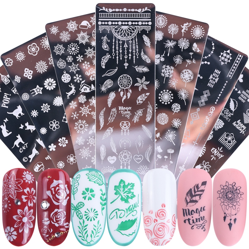 

Nail Art Stamping Plates Stickers Christmas Snowflake Leaf Flowers Butterfly Cat Nails Stamp Templates Stencils Design Polish Manicure, As picture
