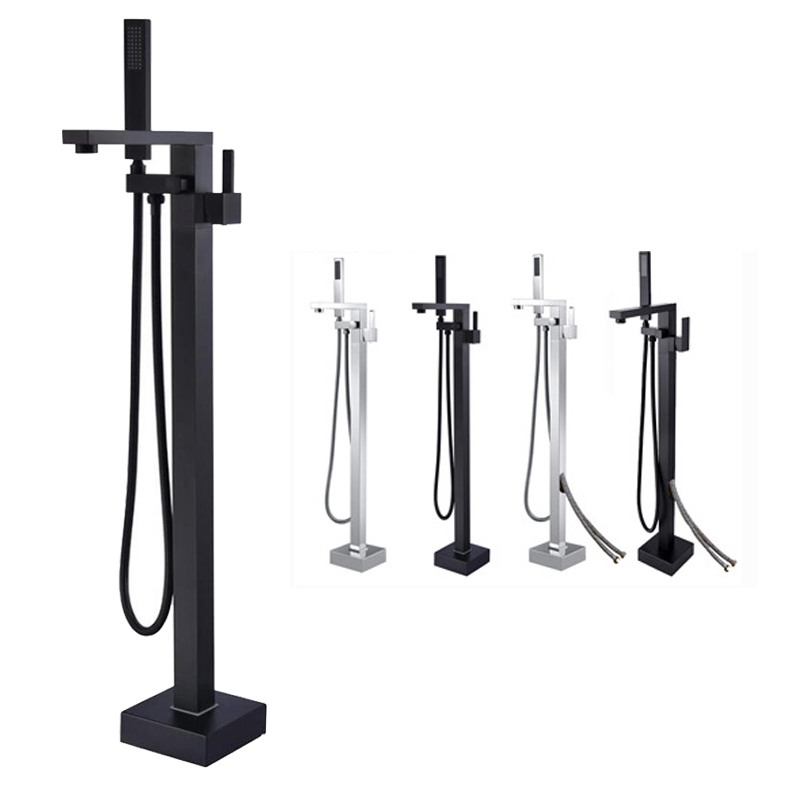 

Black Shower Bath Set Square Brass Handheld Shower Faucet Floor Standing 2 Function Showers Unique Faucet