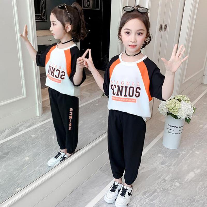 

Girl Clothes summer new child wear set 3-12 Toddler fashion Raglan short sleeves T-shirt tops sports pants Quality kids clothing, Photo color