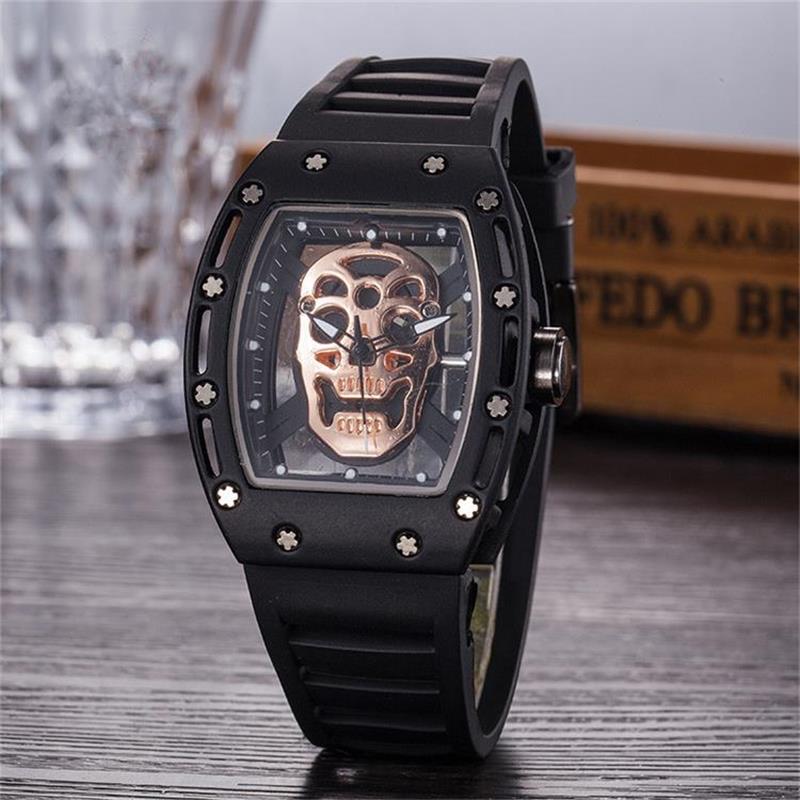 

High Quality Mens Fashion Watch Silicone Ghost Head Skeleton Watches Skull Sports Quartz Hollow Wristwatches Clock Gifts Wholesale, Silver