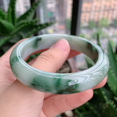 

zheru jewelry natural Burmese jadeite 54-64mm light green floating flower bracelet elegant princess jewelry best gift