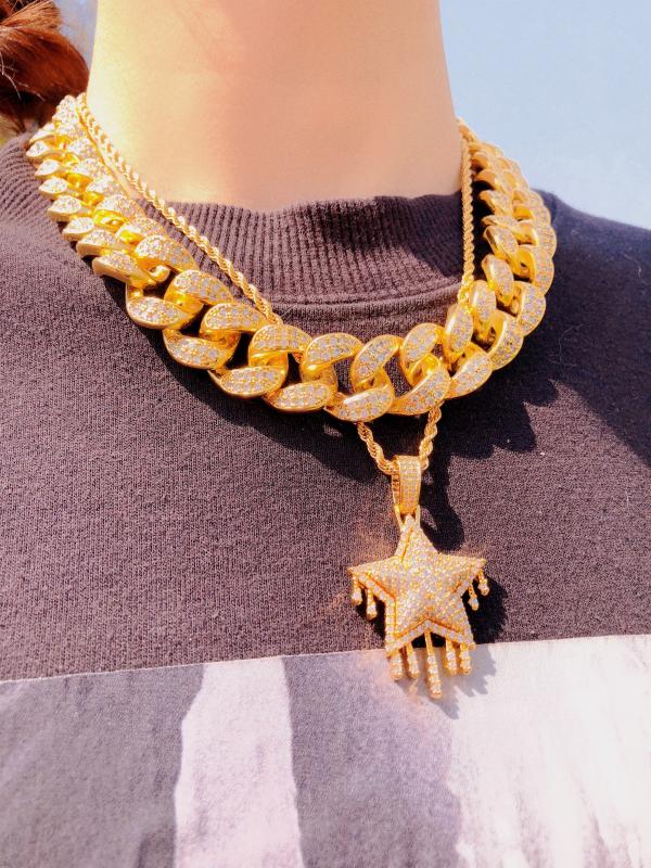 

Chains Miami Cuban Chain Iced Out Zircon Hip Hop JewelryBling Bling Charms Jewelry Men's Gold Link Necklace12mm 20mm