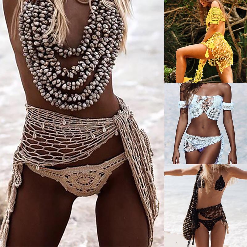 

Women Beach Weave Crochet Wrap Shawls Sexy Bikini Cover Up Skirt Mesh Tunic Beachwear