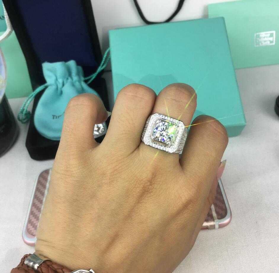 

925 Silver Diamond Brilliant Luxury Large Edition Honeycomb Low Men Zircon Wide Edition Men's Diamond Ring