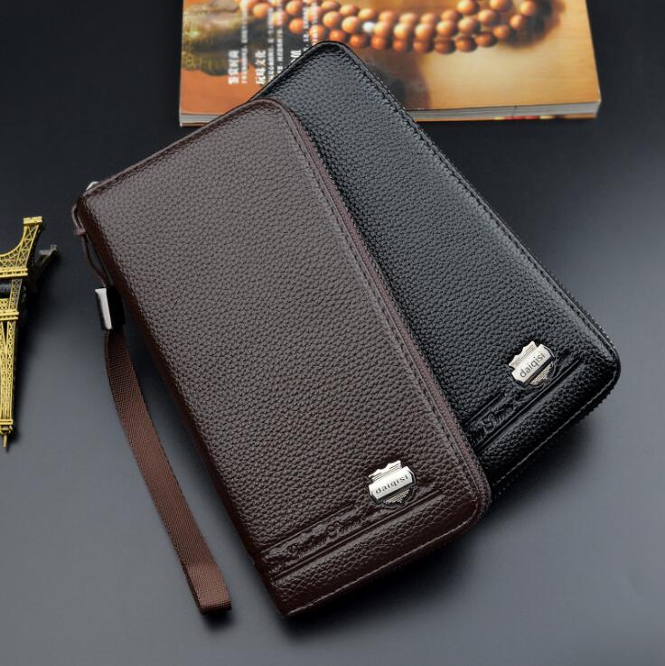 

Factory wholesale men handbag embossed leather long wallet cards large capacity fashion folding menspurses padded leathers coin purse, Deep brown(printing box packaging)