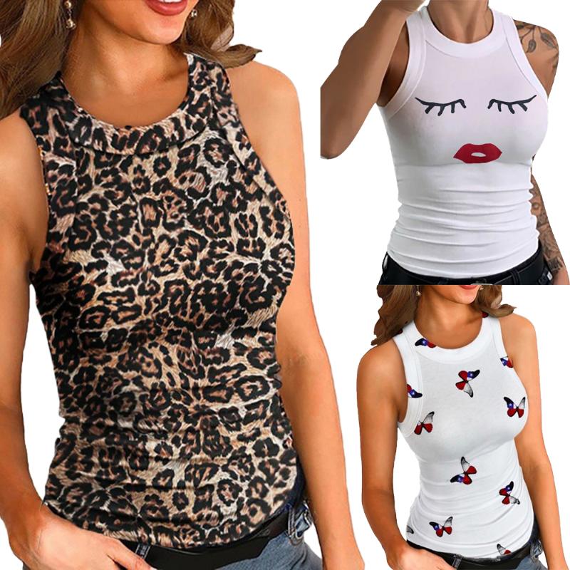

New Fashion Women Sleeveless Vest Tank Tops Ladies Butterfly Lips Casual T Shirt