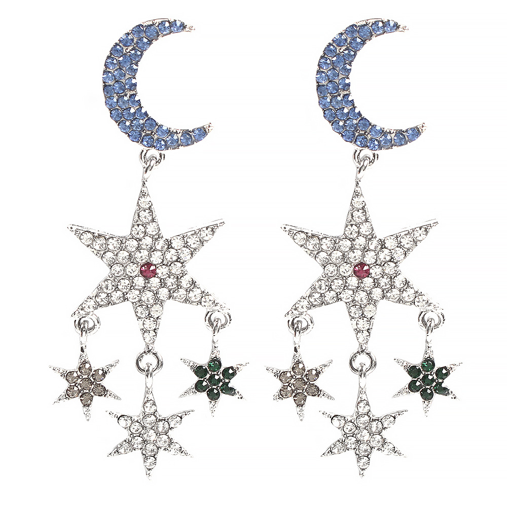 

Wholesale- fashion luxury designer exaggerated sparkling diamond rhinestone cute lovely moon star long tassel stud earrings for women girls