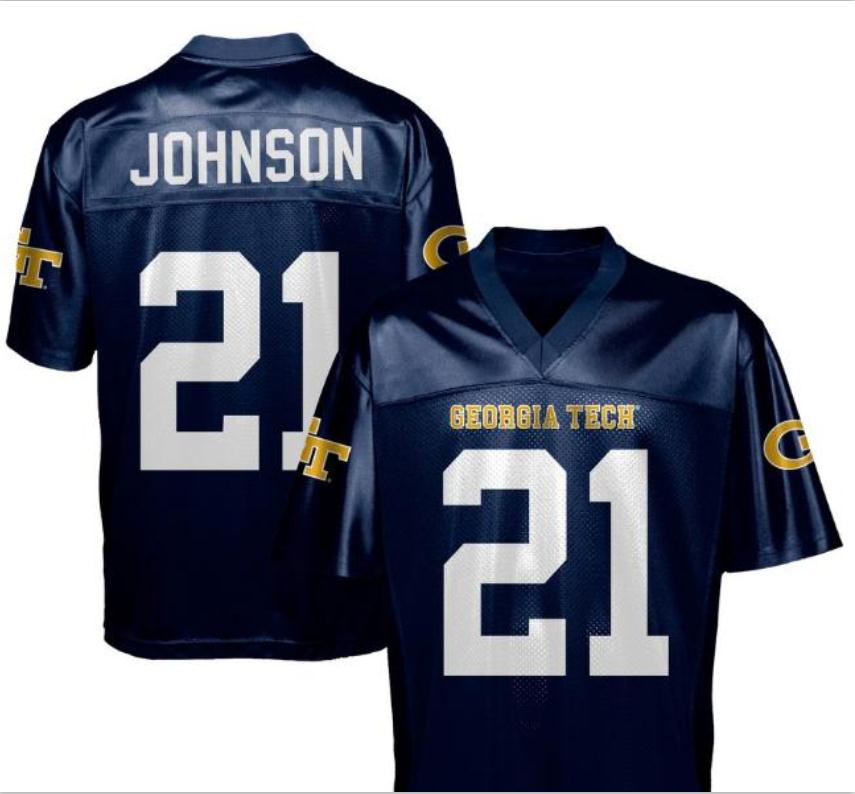 

Custom Men Youth women Vintage Ga Tech Yellowjackets C. Johnson #21 Football Jersey size -5XL or custom any name or number jersey, Blue men s-5xl
