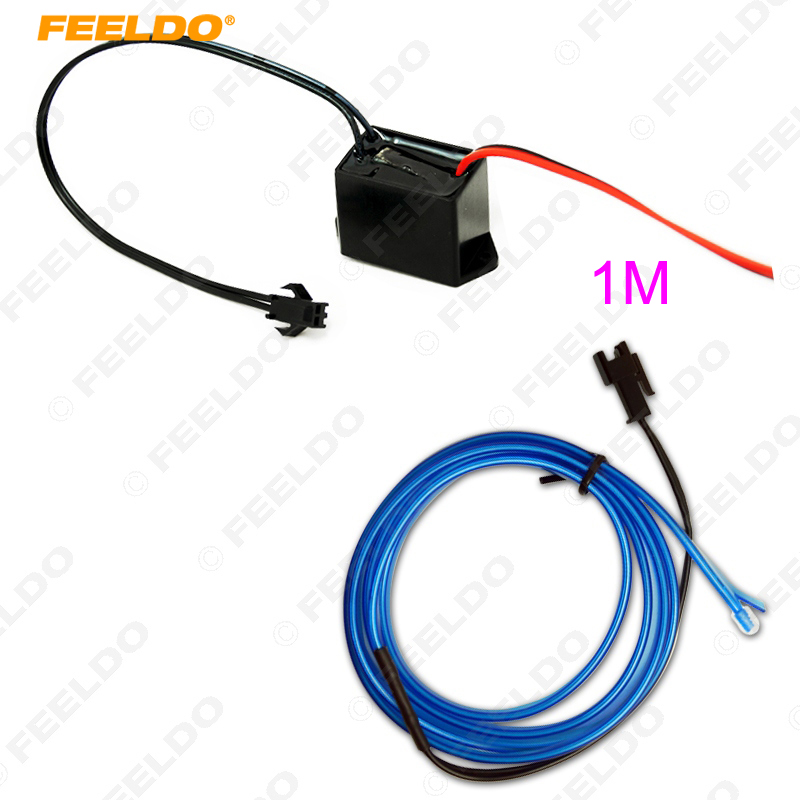 

FEELDO 1Pc Blue 1m Flexible Moulding EL Neon Glow Lighting Rope Strip With Fin For Car Decoration #FD-3267