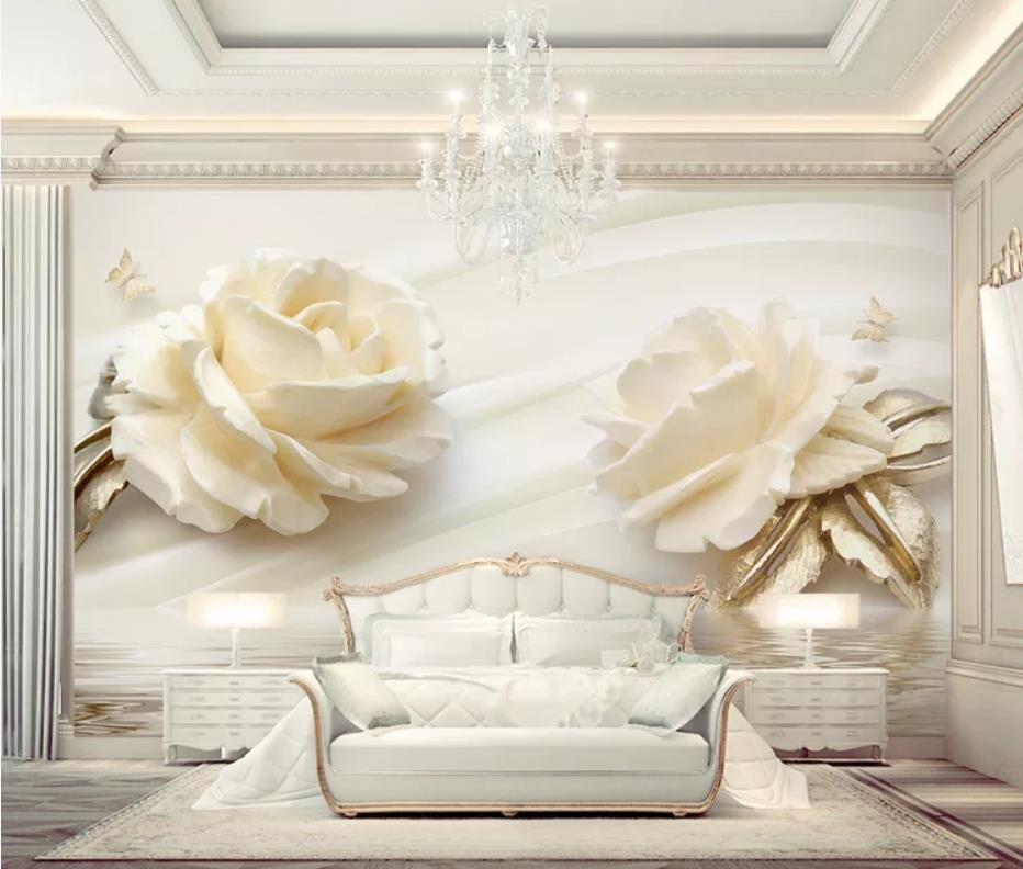 

3d rose water wave reflection TV background wall wall mural photo wallpaper