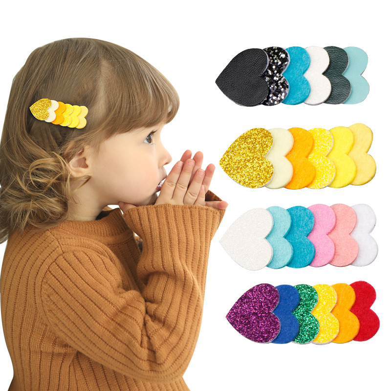 

ncmama Rainbow Glitter Hair Clips for Girls Handmade Heart Barrettes Hair Pins Fashion Squin BB Clips Children Accessories