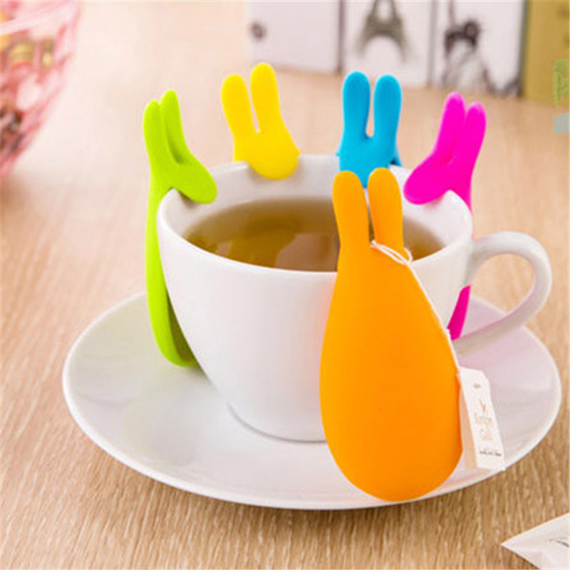 

5 colors New Silicone Gel Rabbit Shape Tea Bag Infuser Holder Candy Color Mug Gift Rabbit Silicon Tea Bag stand