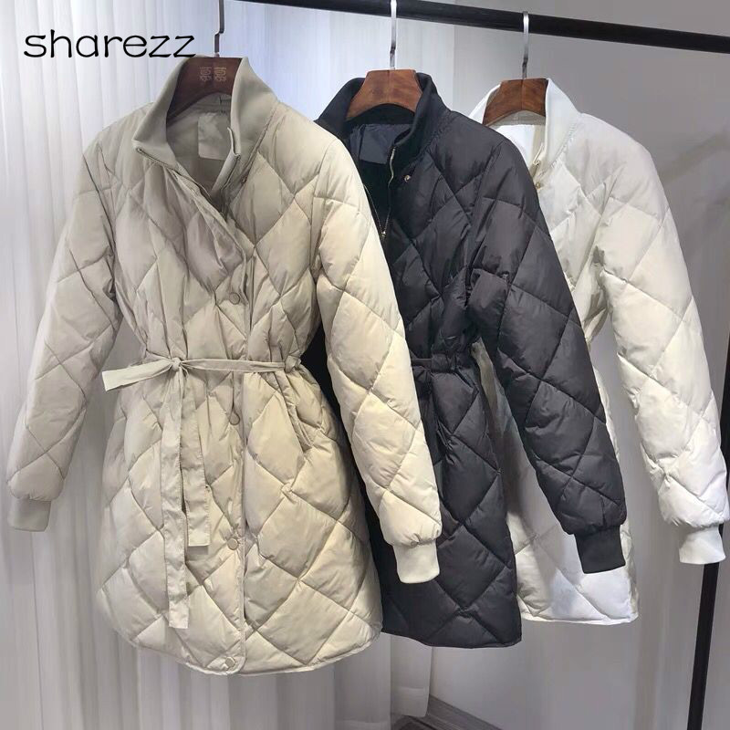 

Winter Jacket Women Ultra Light White Duck Down Parkas Female Turtleneck Collar with Belt Slim Long Jacket Female Long Snow Coat, Black