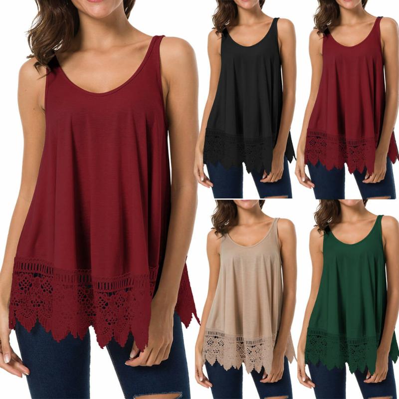 

Women Sexy Lace Patch Camisole Womens Tee Shirt Slim Tank Tops Tees Sleeveless Cotton shirt Vest, Black