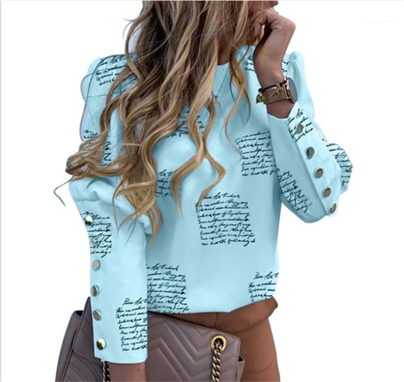 Vêtements Cacual Capual Col Tshirt Lettre Imprimé Spring Bouton à manches longues Tees régulières Tees pour femmes Pull