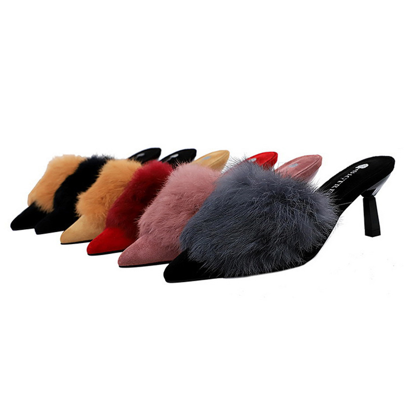 

Hot Sale-Kitten Heels Suede High Heels Sexy Women Pumps Comfort Women Shoes Fur Slippers Pointed Ladies, Blue