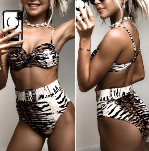 

wholesale sports swimsuit Swimwear Sexy Leopard belt one piece V-neck mesh splicing sexy high waist bikini high waist Bikinis set yakuda