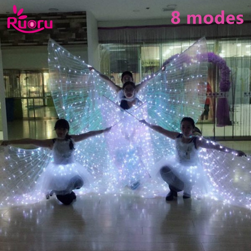 

Ruoru Belly Dance Led Wings 8 Modes Adult white Led Isis Wings with Stick Open 360 Degrees BellyDance Stages Performance Props