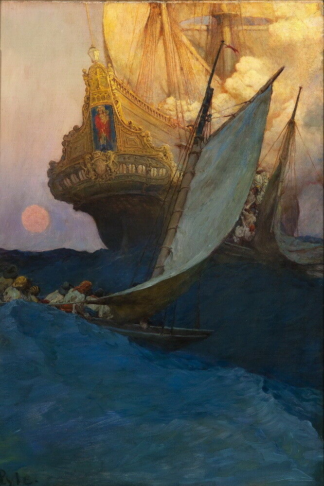 

Howard Pyle An Attack On A Galleon Home Decor Handpainted &HD Print Oil Paintings On Canvas Wall Art Pictures 191117