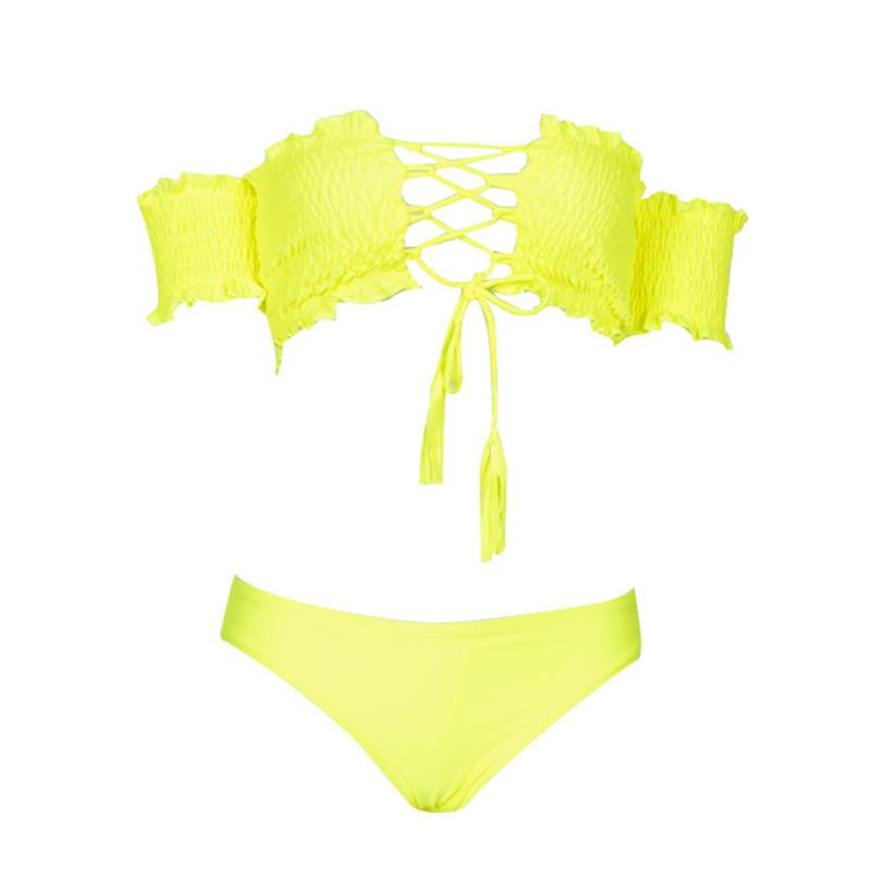 

2pcs/set Ladies Sexy Boat Neck Collar Swimsuit Suit, As pic
