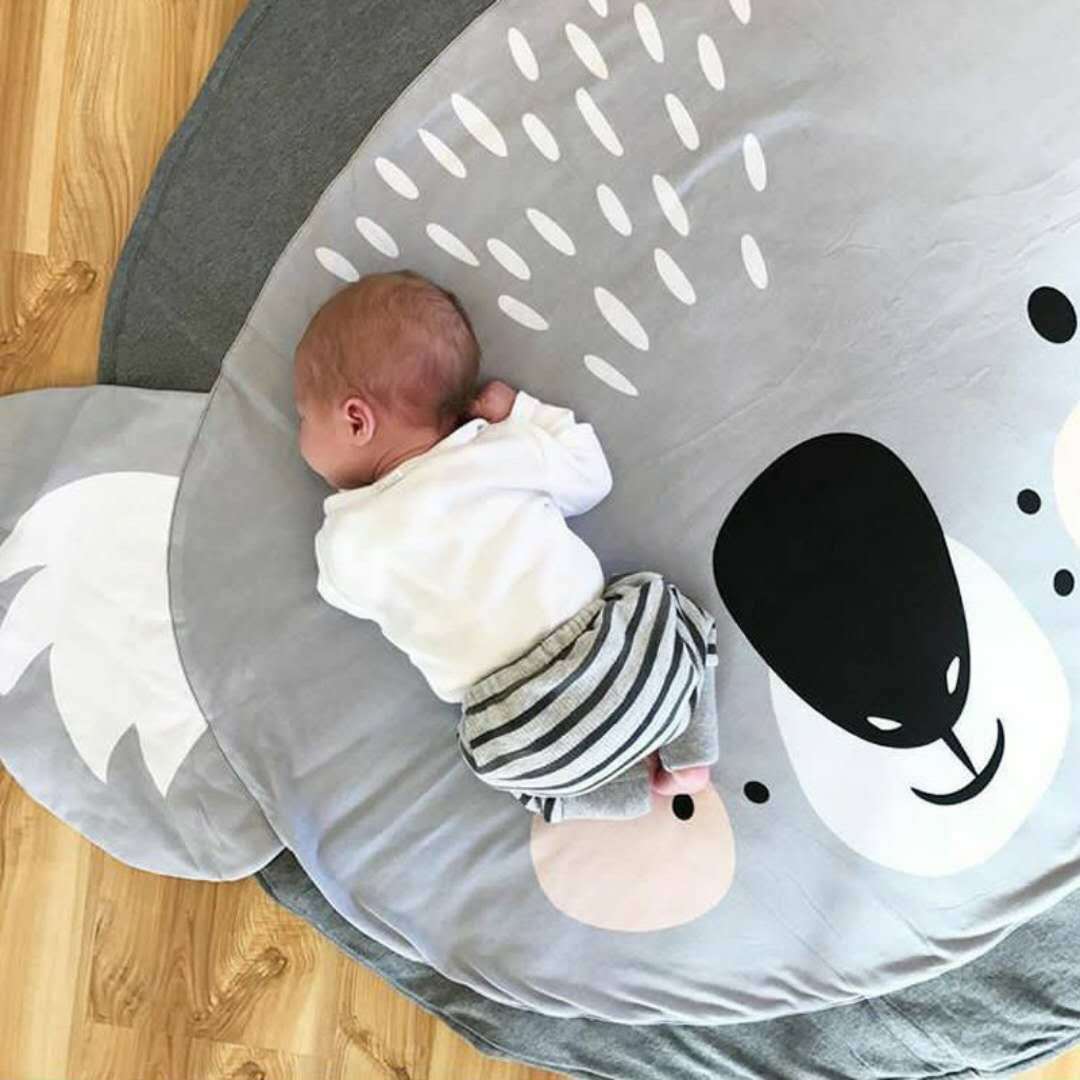 

Cotton Blanket Kids Bedroom Decor Baby Play Mat Round Crawling Rug Cute Koala Printing Floor Game Pad for Living Room, White