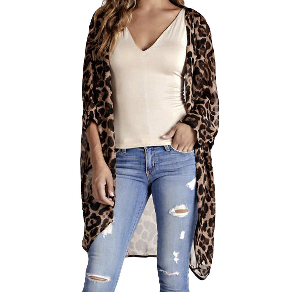

Vintage Women Leopard Printed Blouse Kimono Cardigan 2019 Summer Plus Size Tops Loose Casual Blusas Beach Cover Up Shirt, As pic