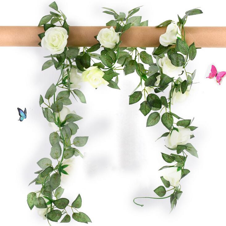 

Silk Roses Artificial Flowers Vine with Fake Green Leaves Home for Wedding Decoration diy Hanging Garland, B1