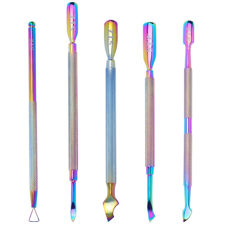 

5 Styles Dual-Ended Rainbow Cuticle Pusher Metal Nail Art UV Gel Remover Peeler Scraper Professional Manicure Pedicure Care Tool