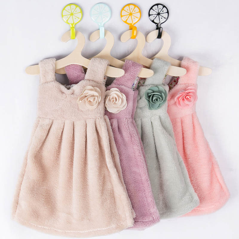 

Lovely Skirt Dress Hand Towel Kitchen Cleaning Cloth Kids Children Home Bathroom Hanging Wipe Towel, Green