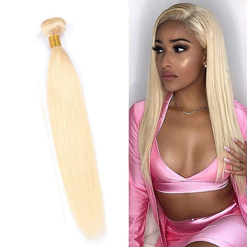 

Indian Virgin Human Hair Extensions 613 Blonde Straight Hair Wefts Blonde Light Color One Bundle Silky Straight 10-32inch, Blonde 613#