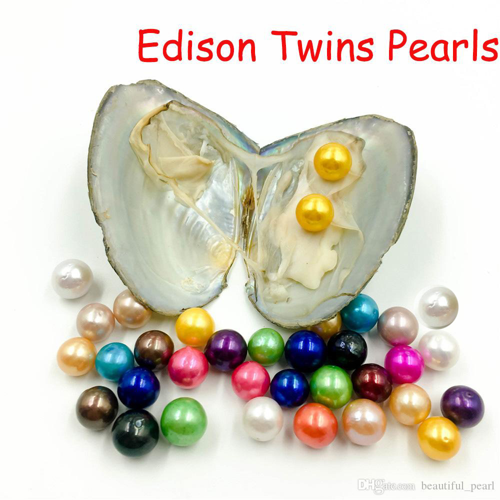 

2020 DIY 9-12mm Edison Twins Pearls In Oysters 16 Colors Pearls Oyster Pearls With Vacuum-Packing Luxury Jewelry Birthday Gift For Women