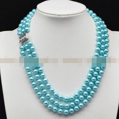 

3 Rows 8mm Multi-color South Sea Round Shell Pearl Necklace 17-19''