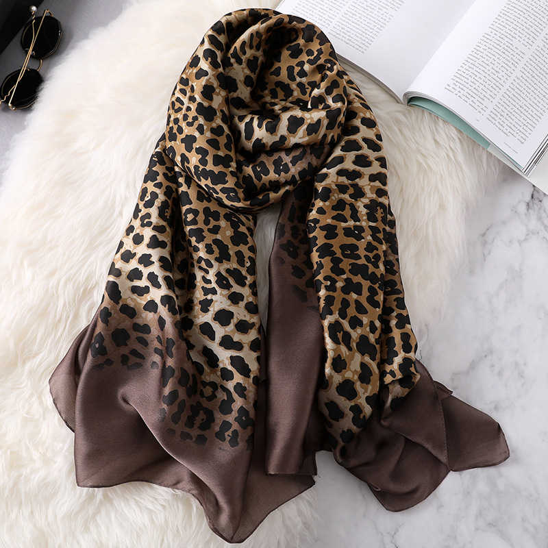 

Visual Axles Vintage Leopard Silk Scarf Women Autumn Winter Brand Silk Pashmina Shawl Foulard Ladies Fashion Head Hijab Scarves 180cm, Blue;gray