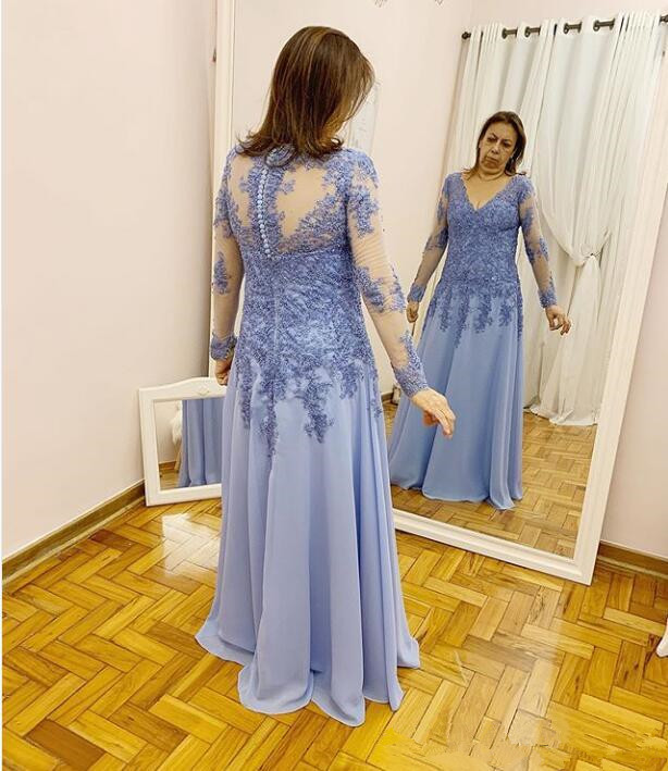 

A Line Long Sleeve Mother Of Bride Dresses Elegant Evening Formal Dresses Women Party Gown Applique Beaded Wedding Guest Dresses A67