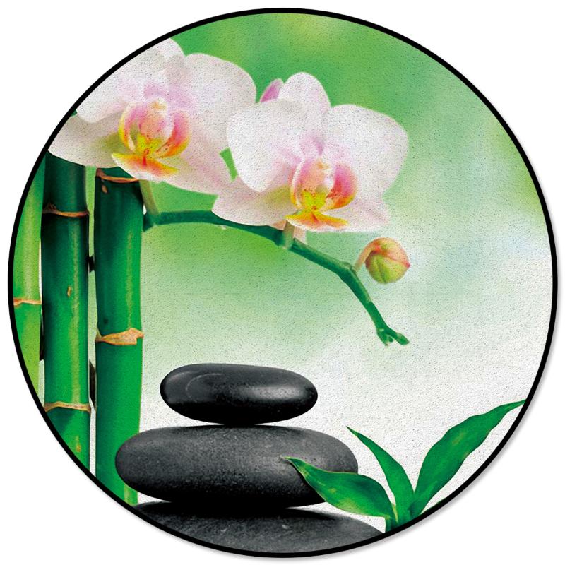 

Stones Orchids Bamboo Water Surface Round Carpets Alfombra Living Room Kids Area Carpet Rug Mats For Home Bedroom Decorative, As pic