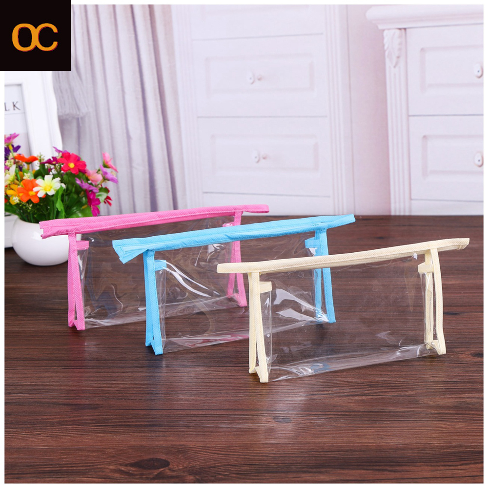 

OC PVC plastic cosmetic bag Tote bag Transparent PVC zipper pouch custom made packaging bag Free shipping, Sky blue