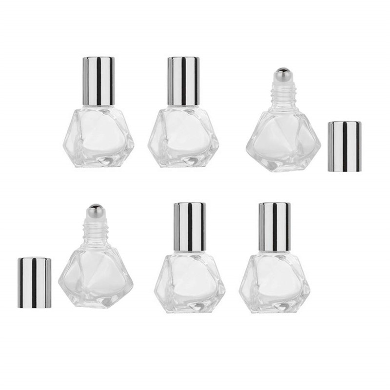 

8ml Mini Clear Glass Roll On Bottle with Stainless Steel Roller Ball Portable Travel Polygonal Clear Cosmetic Storage Containers Vials