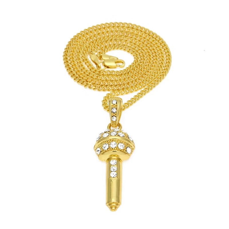 

iced out mini Microphone pendant necklaces men women luxury designer mens bling diamond music lover pendants gold silver necklace jewelry