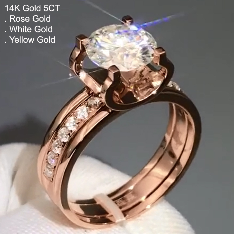 

Cluster Rings 14K Rose Gold 5 Moissanite Diamond Ring Women Round Middle Row Wedding Party Engagement Anniversary Ct D Color
