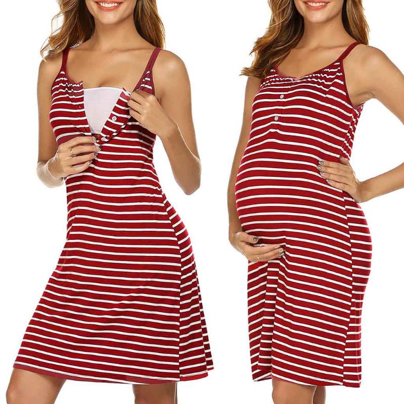 

Women Pregnant Maternity Nursing Dress Stripe Sleeveless Breastfeeding Summer Maternity Mini Casual Dress Zwangerschapsjurk, Wine red
